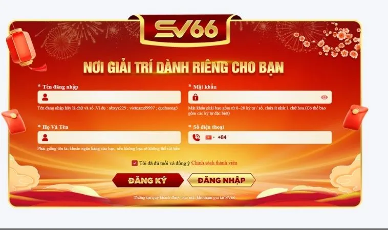 Hướng Dẫn Đăng Ký SV66 Nhanh Chóng Và Dễ Dàng 2 Giao diện đăng ký SV66